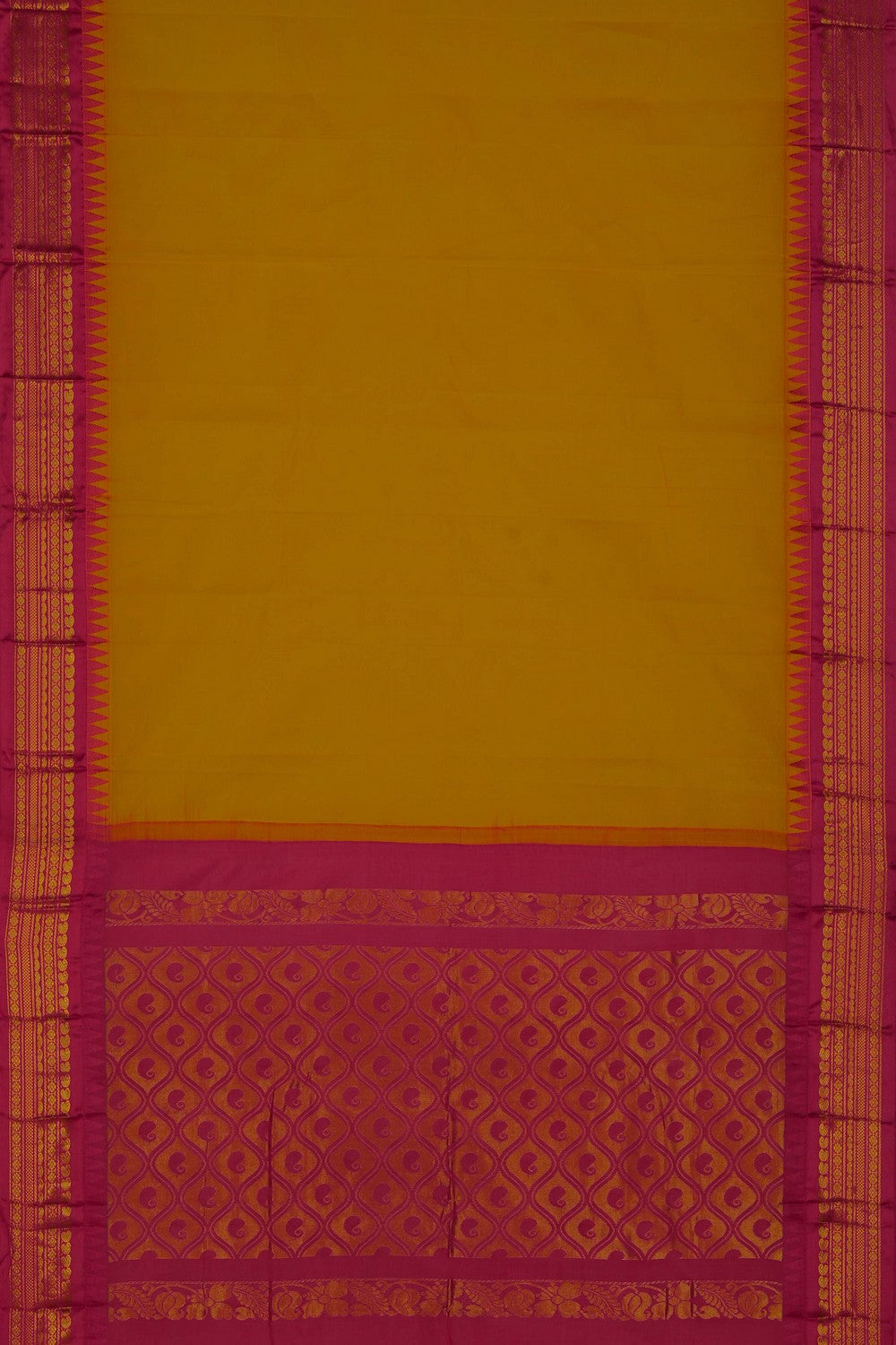 Image of Gadwal Cotton Yellow Saree